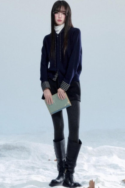 Plaid Patchwork Hooded Cardigan