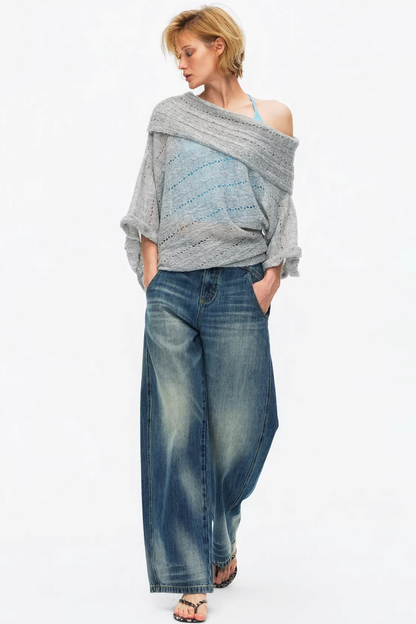 One-Shoulder Hollow Knit Sweater