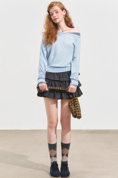 Contrasting Slanted Two Sweaters