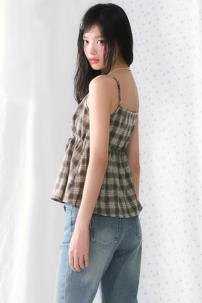 Lace Patchwork Plaid Camisole