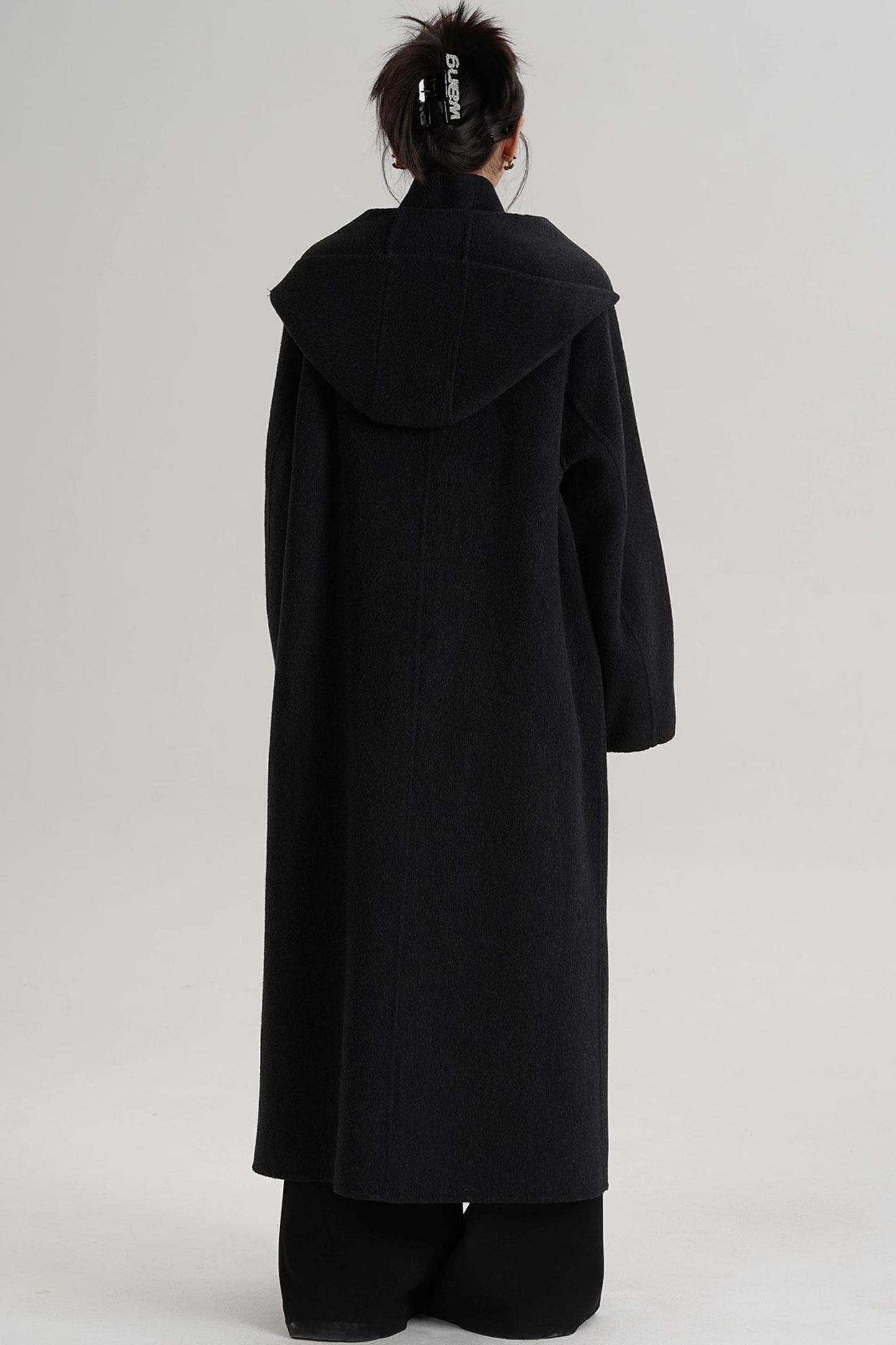 Temperament Hooded Scarf Wool Coat