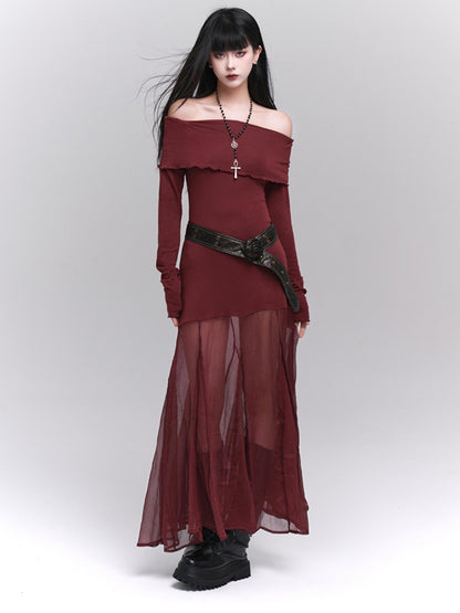 Ghost Girl, rotes One-Shoulder-Kleid, Frühherbst, koreanische Atmosphäre, Geburtstag, High-End-Rock Temperament