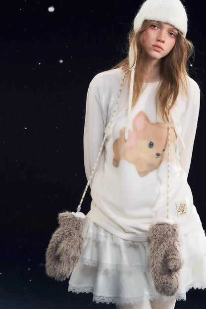 Little Deer Fluffy Blouse Top