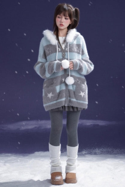 Gray-Blue Striped Star Sweater