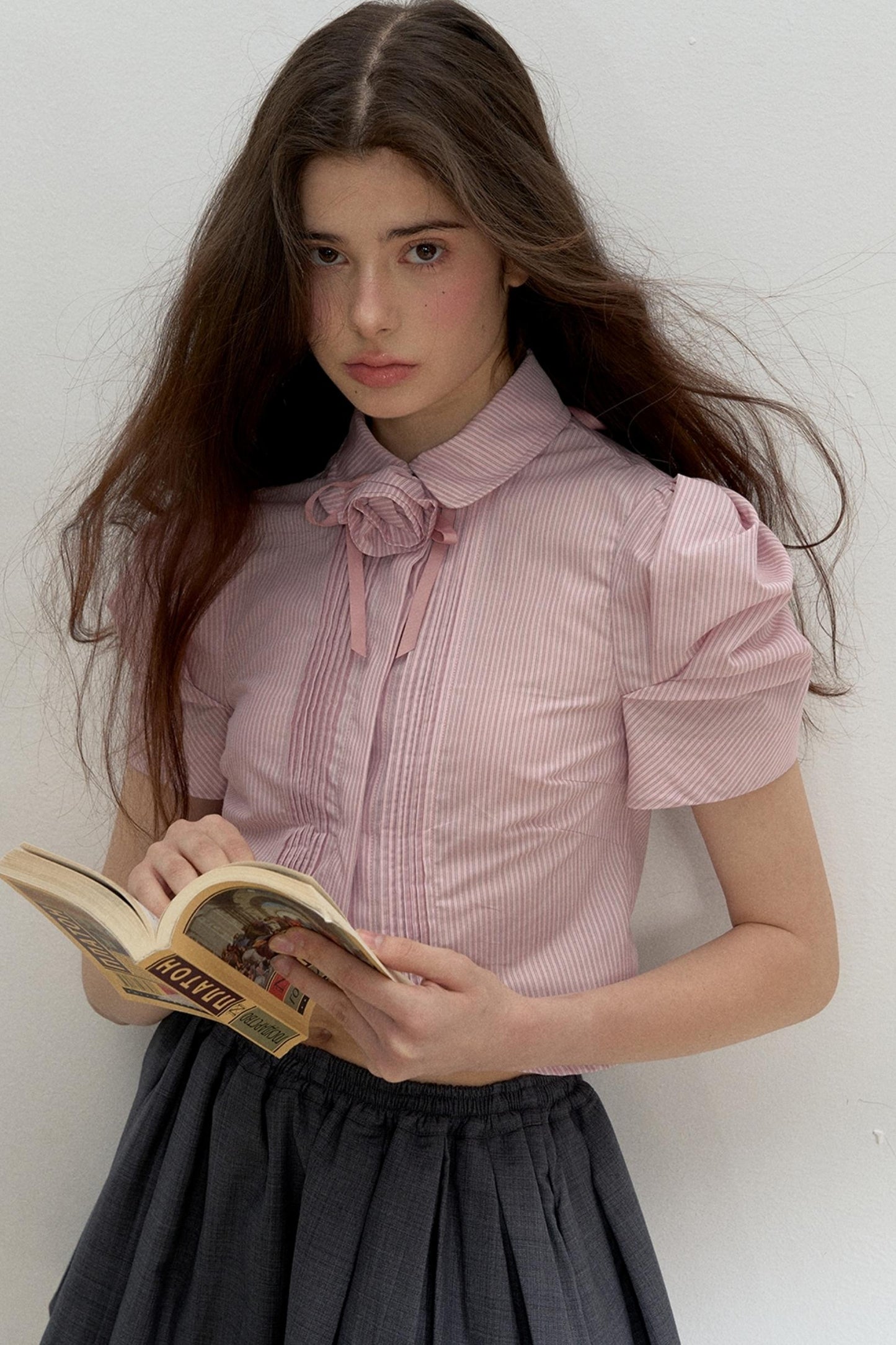 Vintage Pleated Striped Shirt