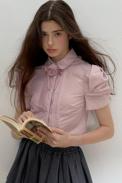 Vintage Pleated Striped Shirt