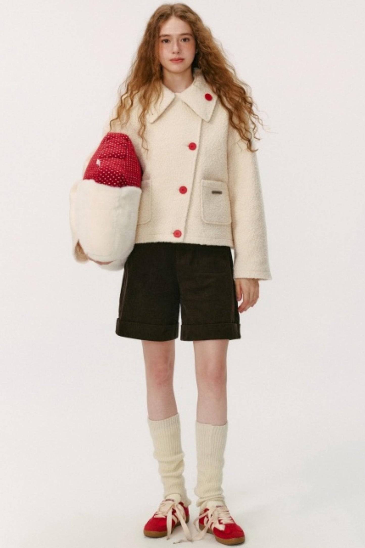 Slanted Placket Woolen Short Coat