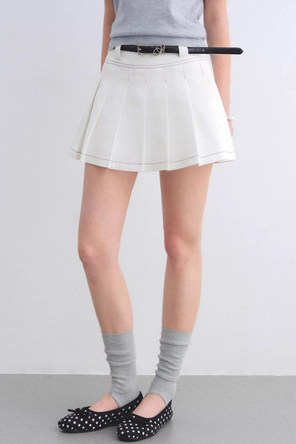 Jupe plissée en denim délavé blanc