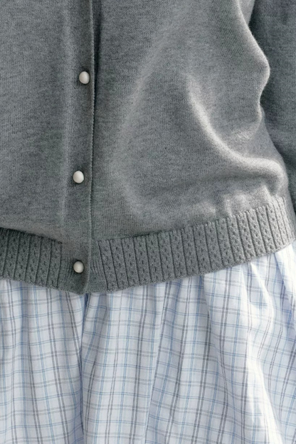 Contrasting Plaid Knitted Cardigan