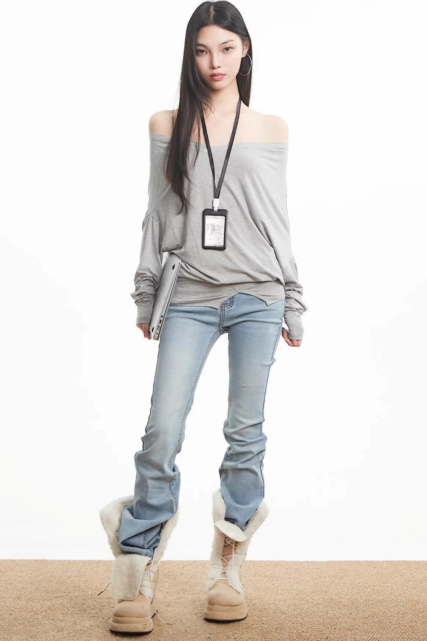 Lace Splicing Off-Shoulder Top