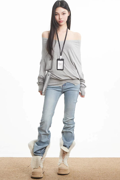 Lace Splicing Off-Shoulder Top