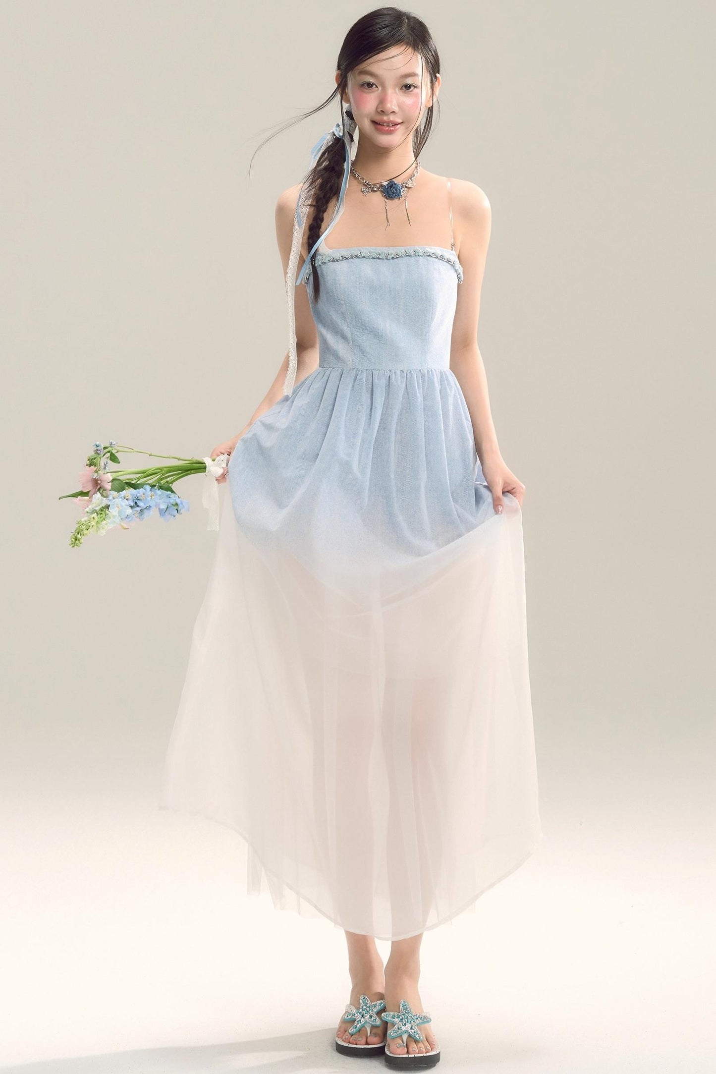 Robe jupe longue dégradé bleu