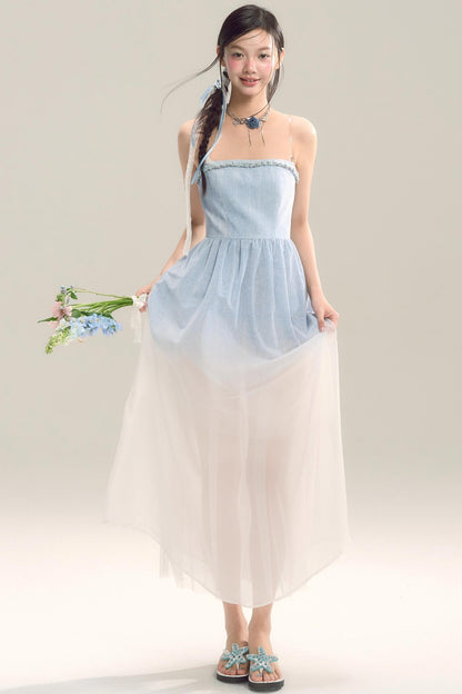 Robe jupe longue dégradé bleu