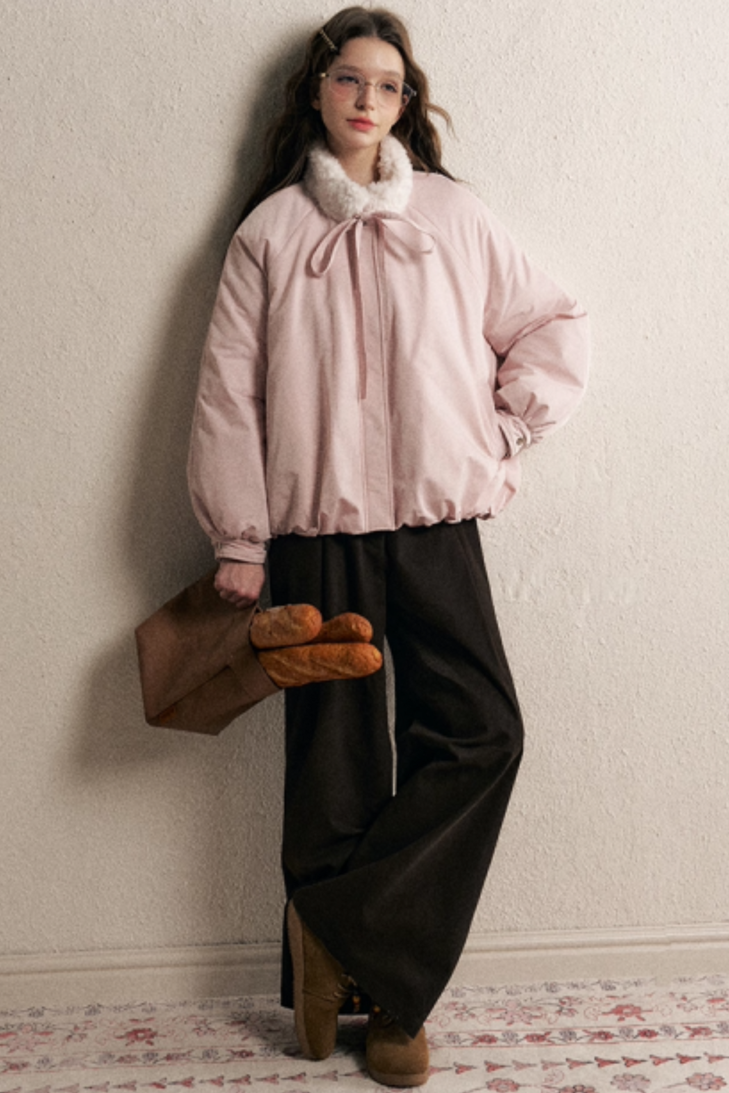 Pink Floral Fur Collar Jacket