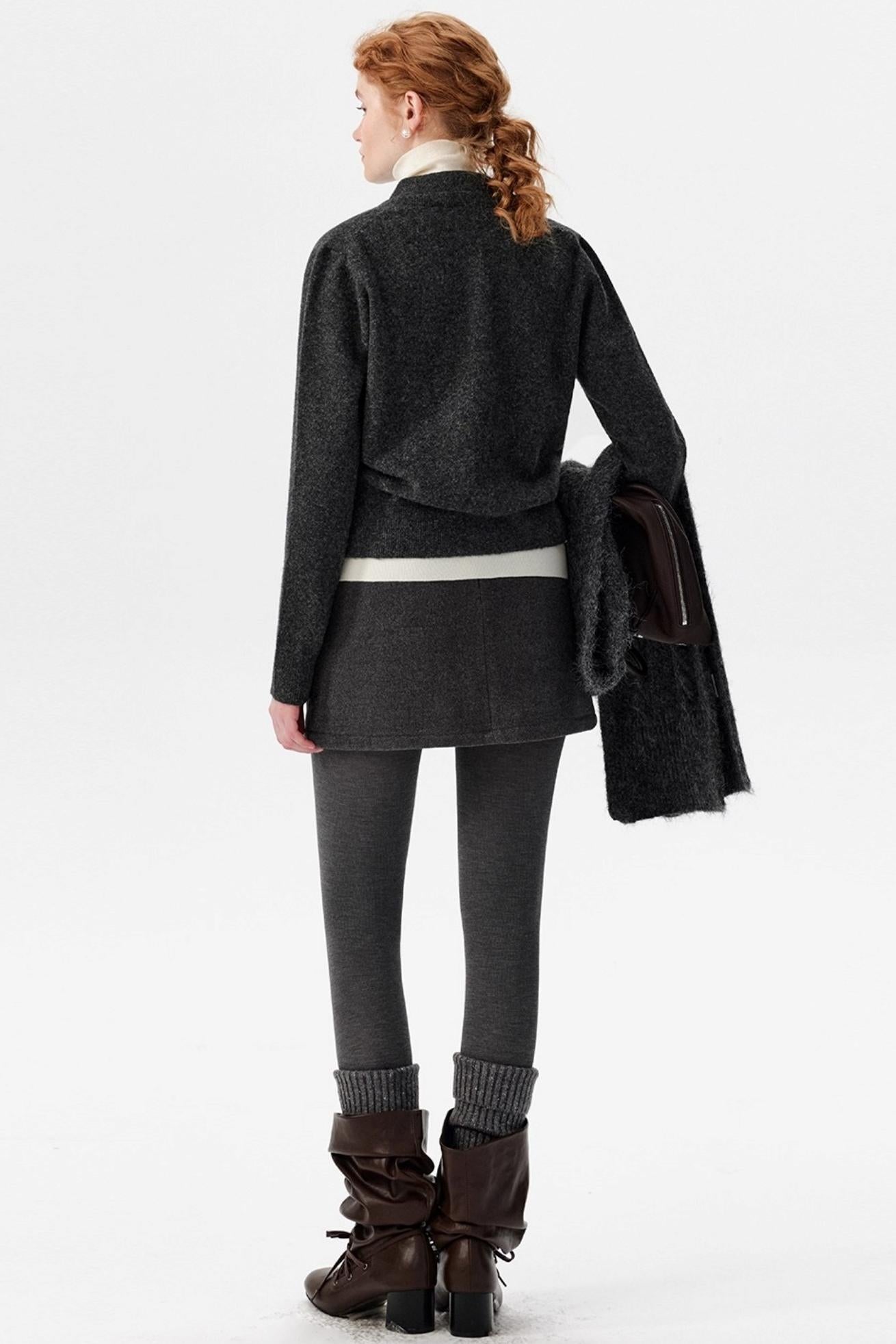 Gray Woolen A-Line Skirt