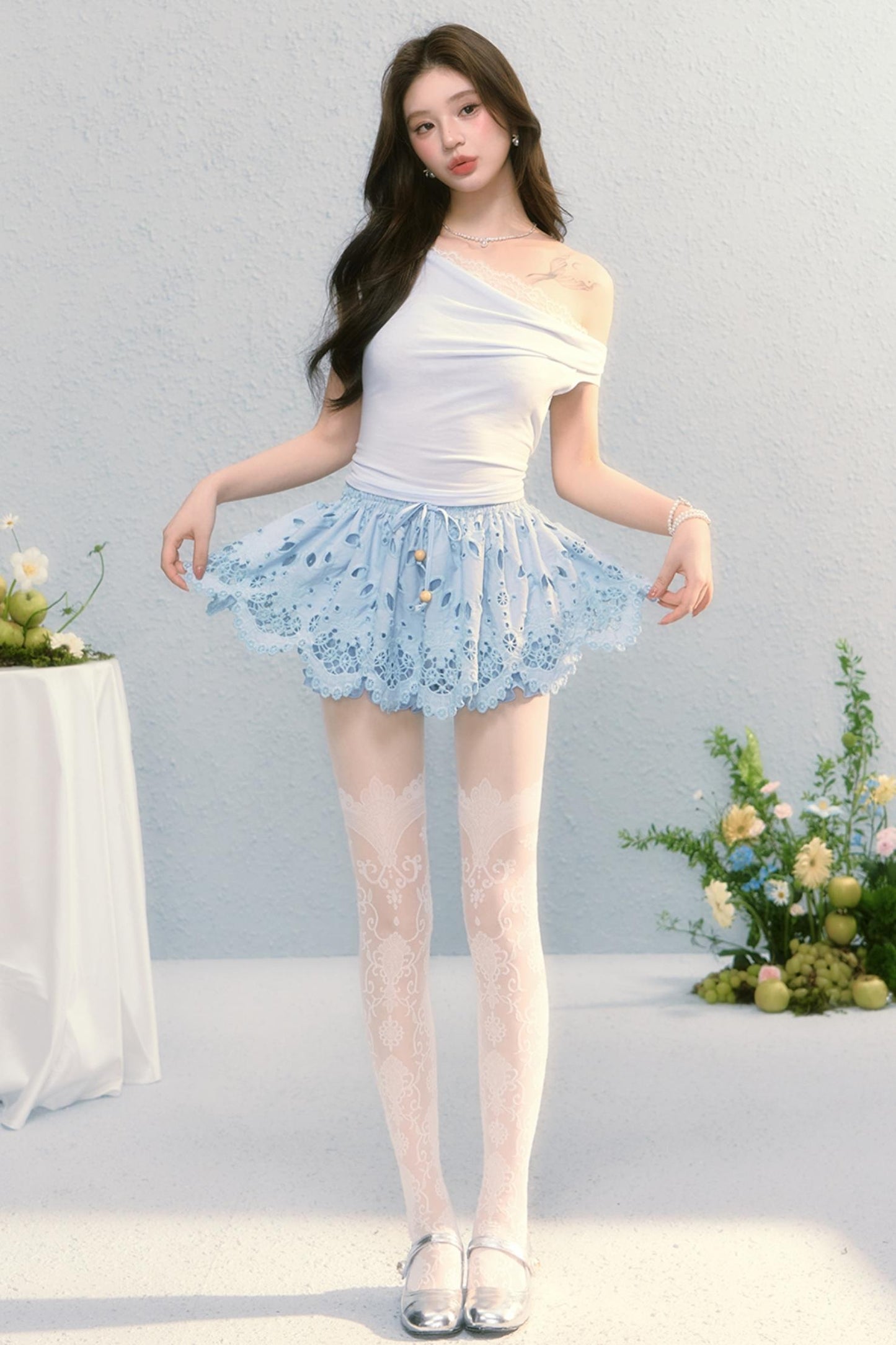 Summer Embroidered Lace Bloomer Skirt