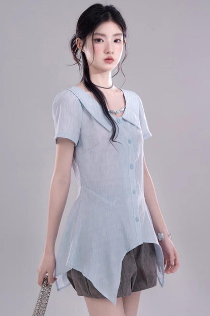 Blue Geometric Short Sleeve Shirt