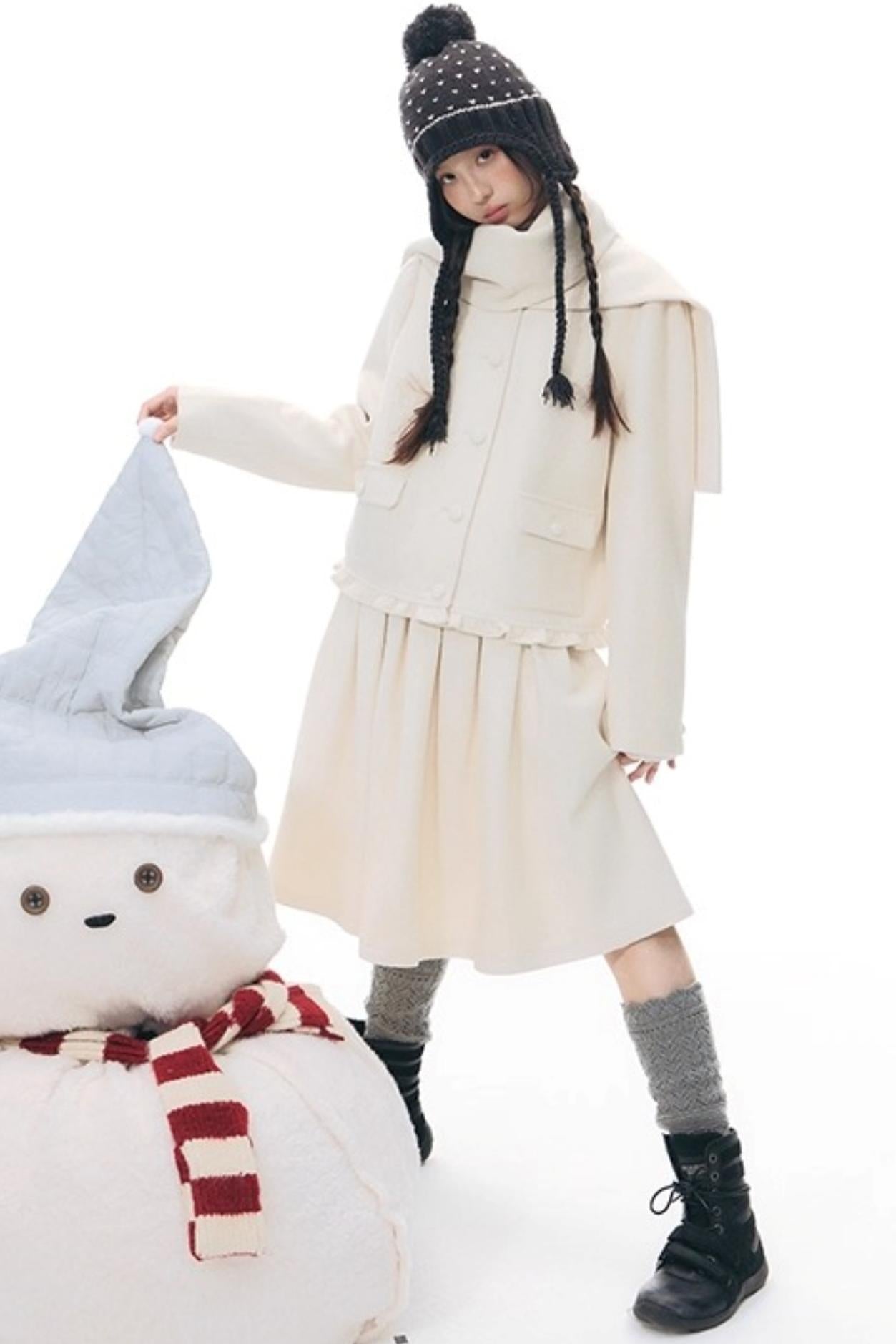 Knitted Scarf Collar Jacket Set-Up