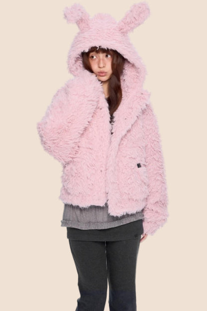 Imitation Wool Hooded Cardigan