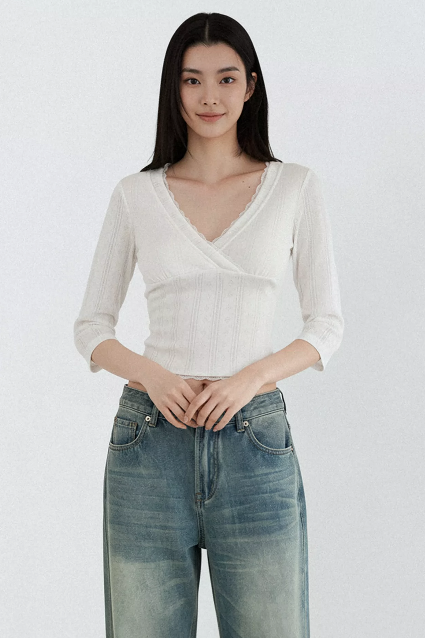White Lace Jacquard Blouse