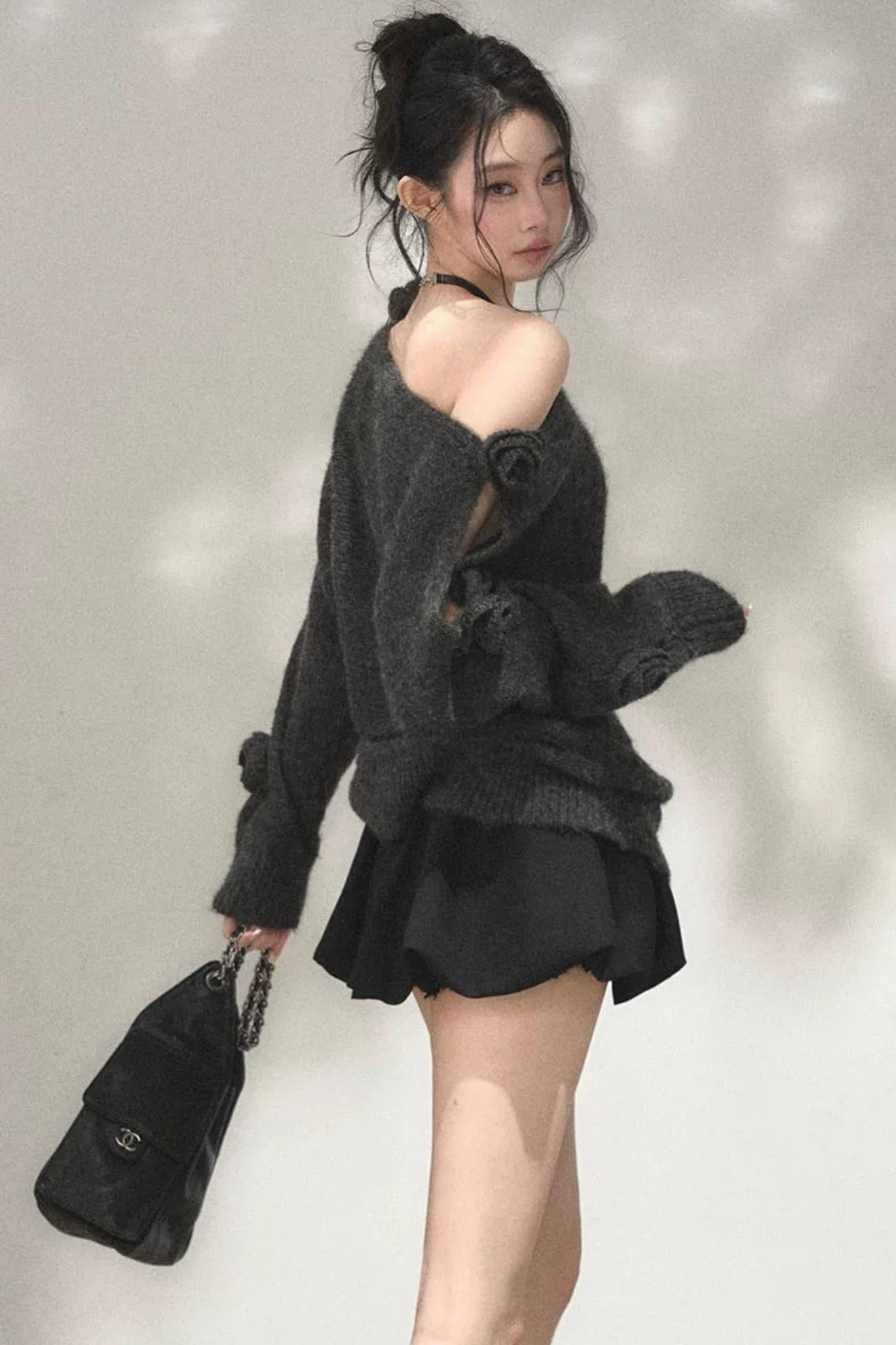 Asymmetrical Wool Mohair Knit Top
