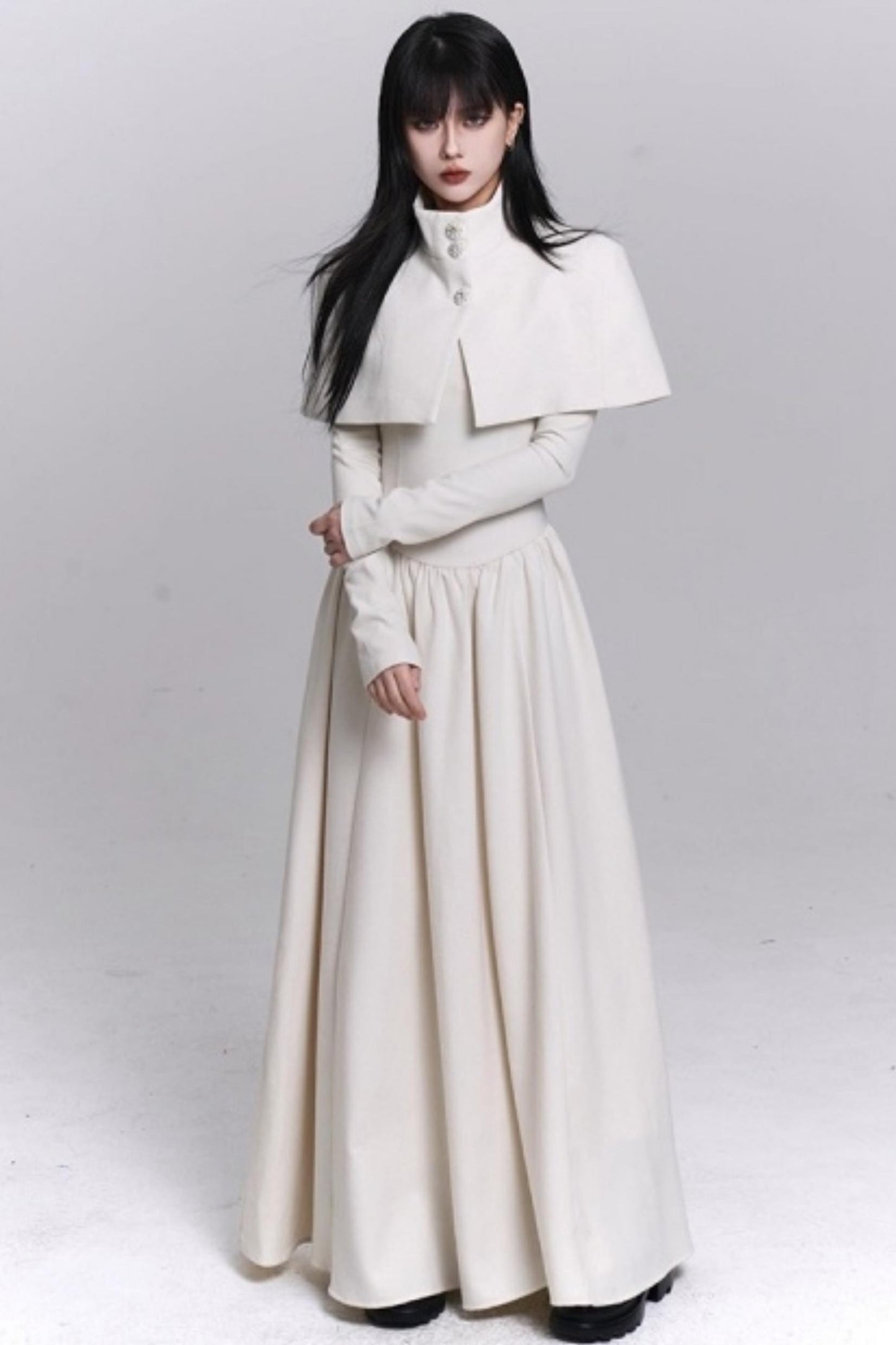 Off-White Cape Dress Set