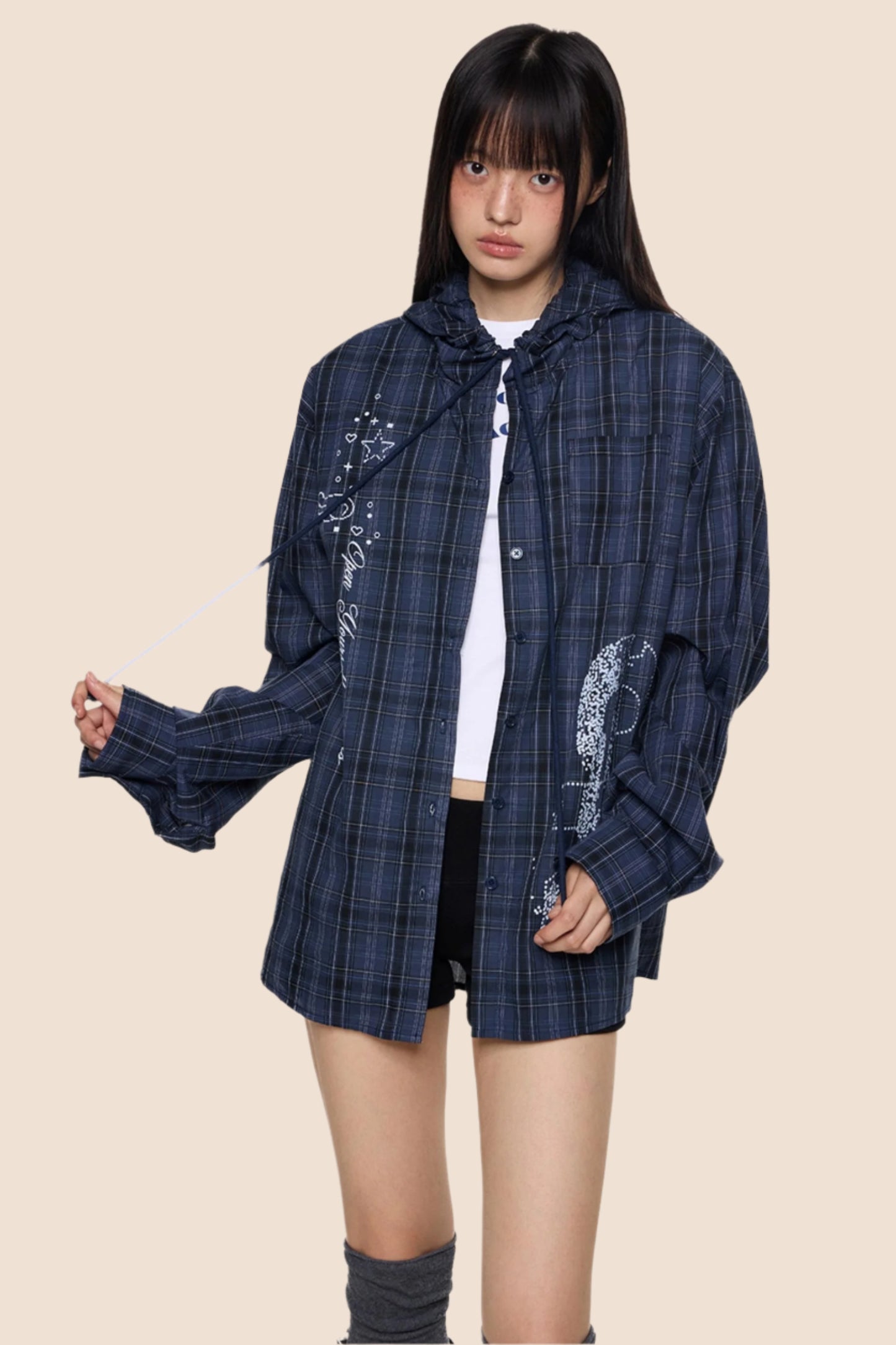 Hooded Plaid Lightweight Loose Jacket