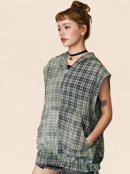 Plaid Sleeveless Sunscreen Jacket