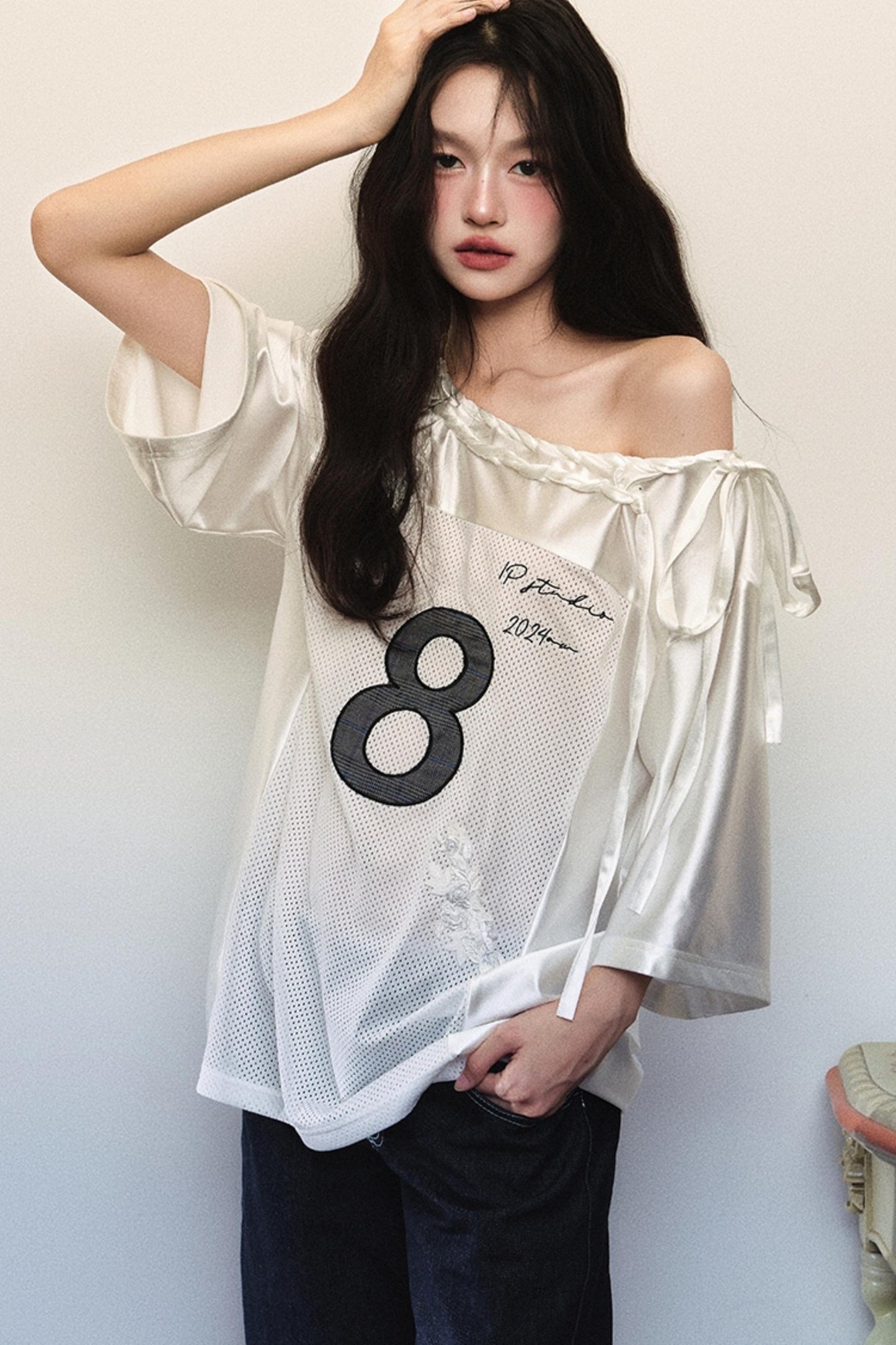 Block Core Mesh Slouch Top