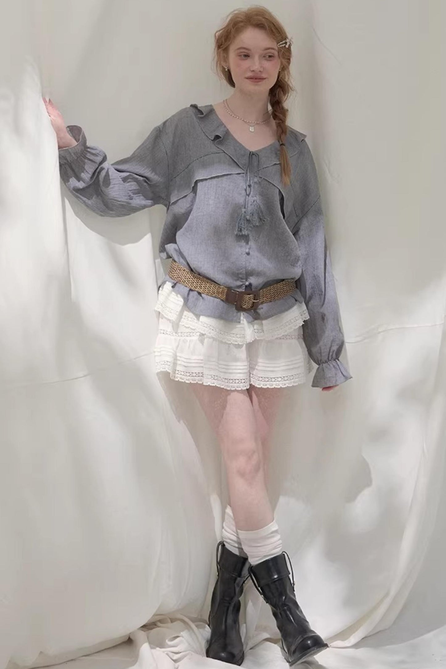 Ruffled V-Neck Shirt