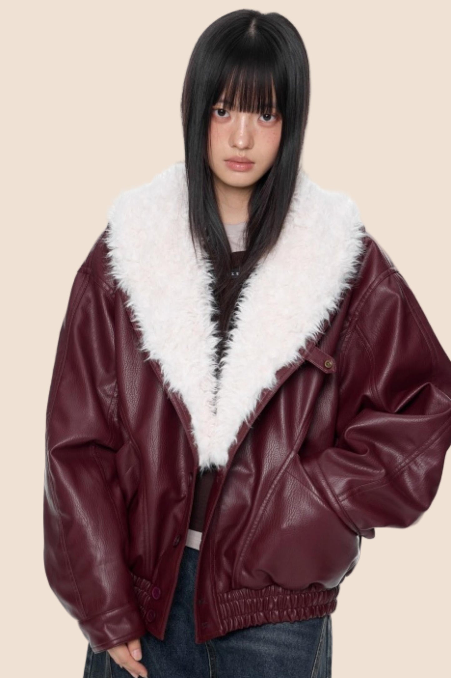 Fur Collar Leather Jacket Coat