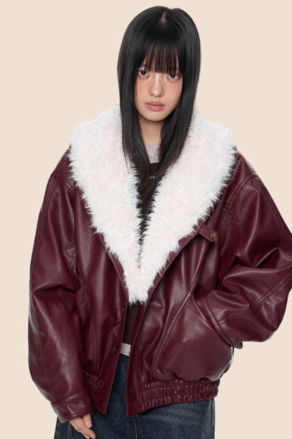 Fur Collar Leather Jacket Coat