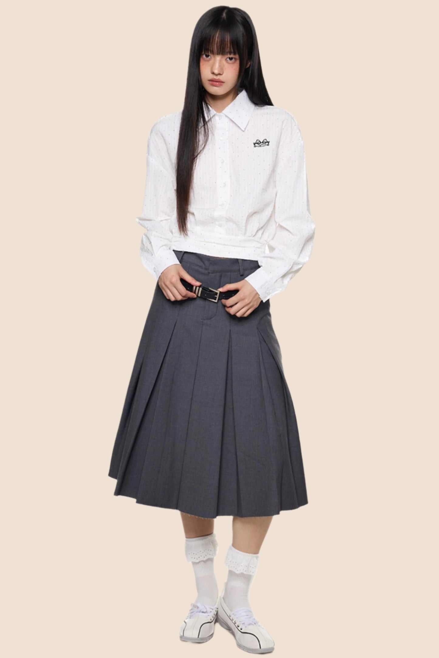 Striped Diamond Waist Lapel Shirt