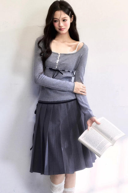 Ribbon Knit Tie-Up Top