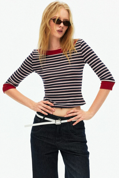Lyocell Tencel Striped Knit Sweater