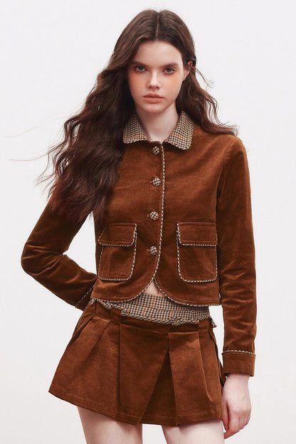 Corduroy Cardigan Suit Top Set-Up