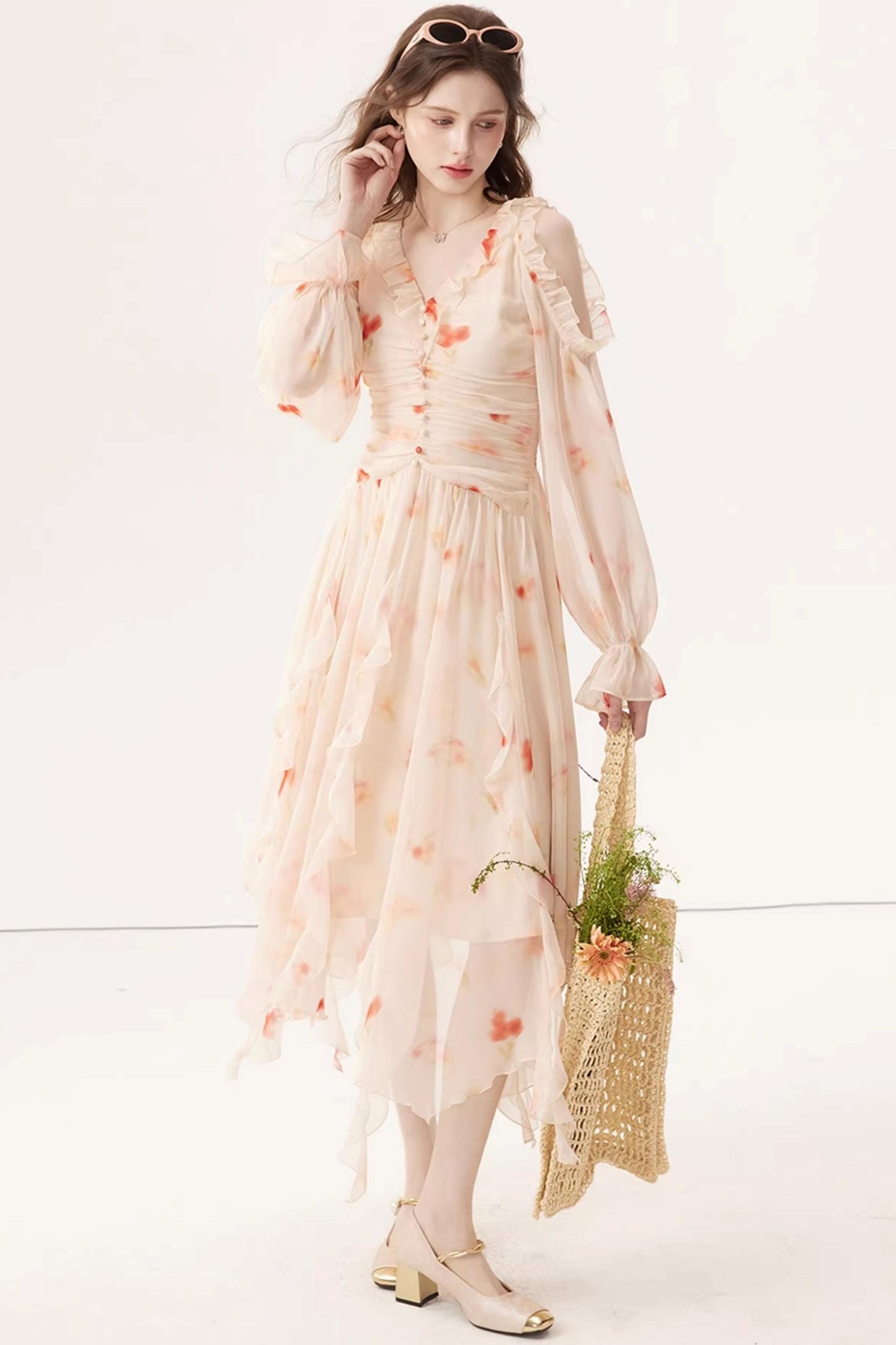 Gradient Chiffon Off-Shoulder Dress