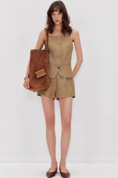 Vintage Luxe Linen Halter & Wide Leg Shorts Set-Up