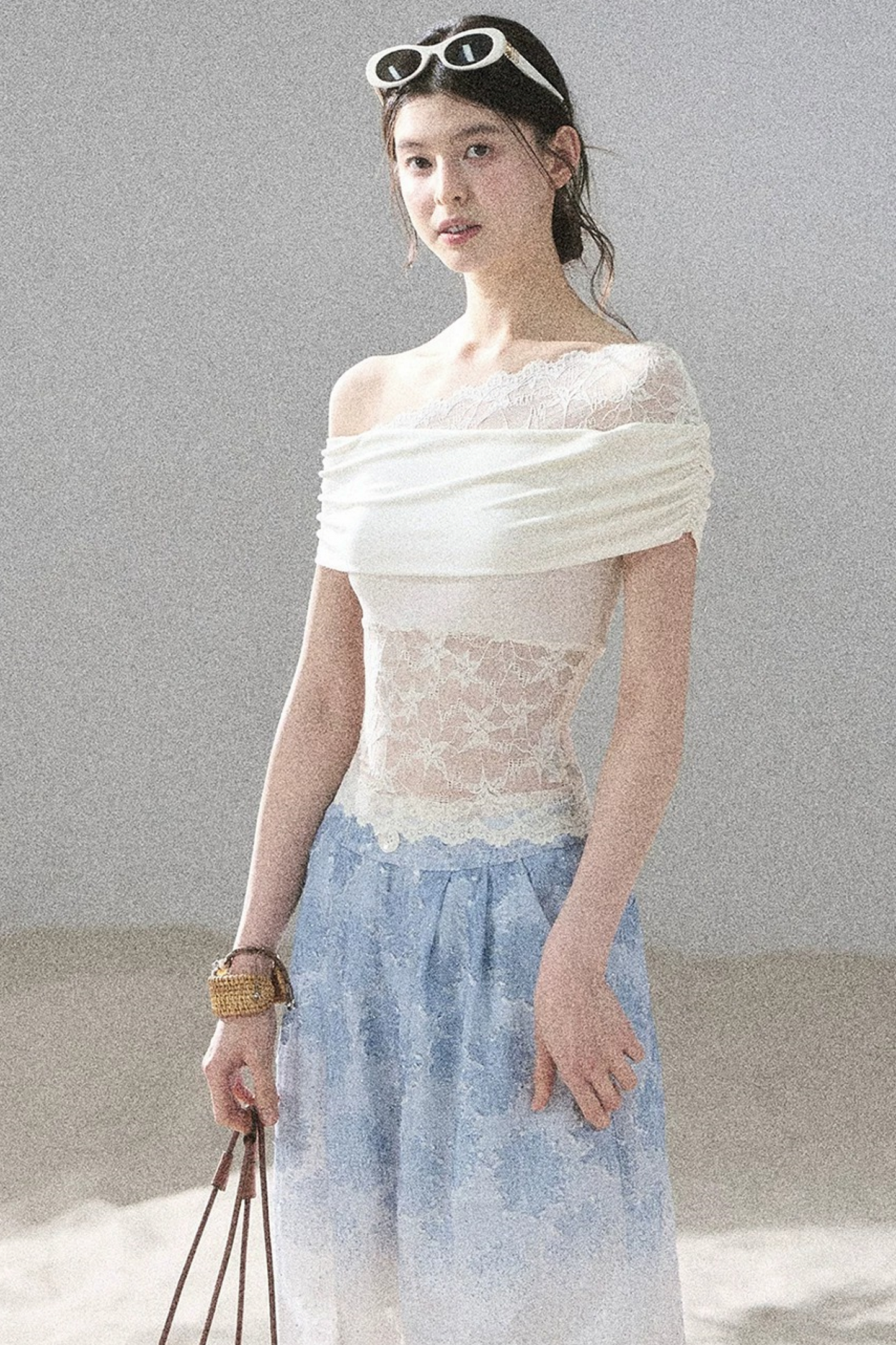 Lace Asymmetrical Shoulder Top