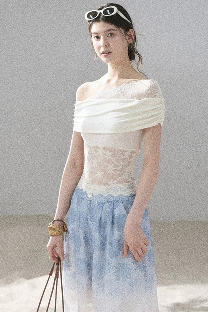 Lace Asymmetrical Shoulder Top