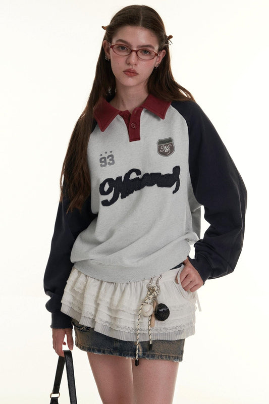 RETRO POLO NECK COLOR-BLOCKED SWEATSHIRT