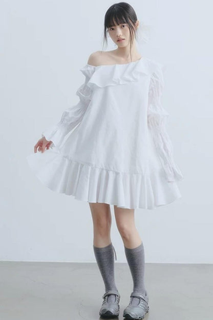 White Ruffled Off-Shoulder Dress