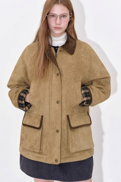 Suede Cotton Plaid Jacket