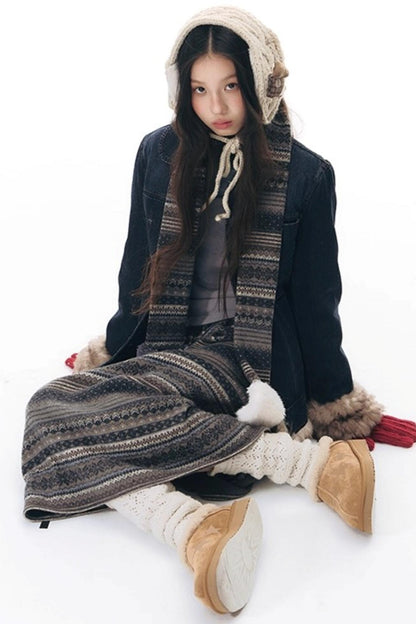 Detachable Fur Collar Denim Jacket Set-Up