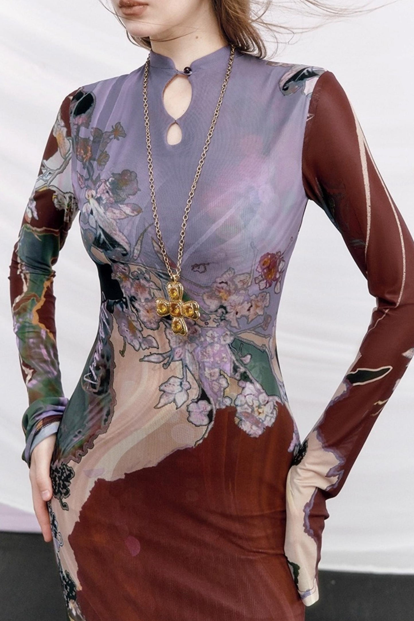 Contrast Color Cheongsam Dress