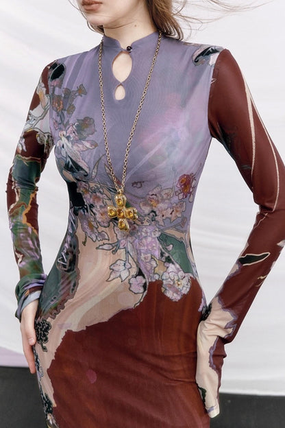 Contrast Color Cheongsam Dress