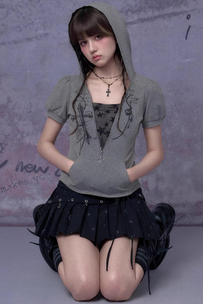 Gray Cross Hooded Top