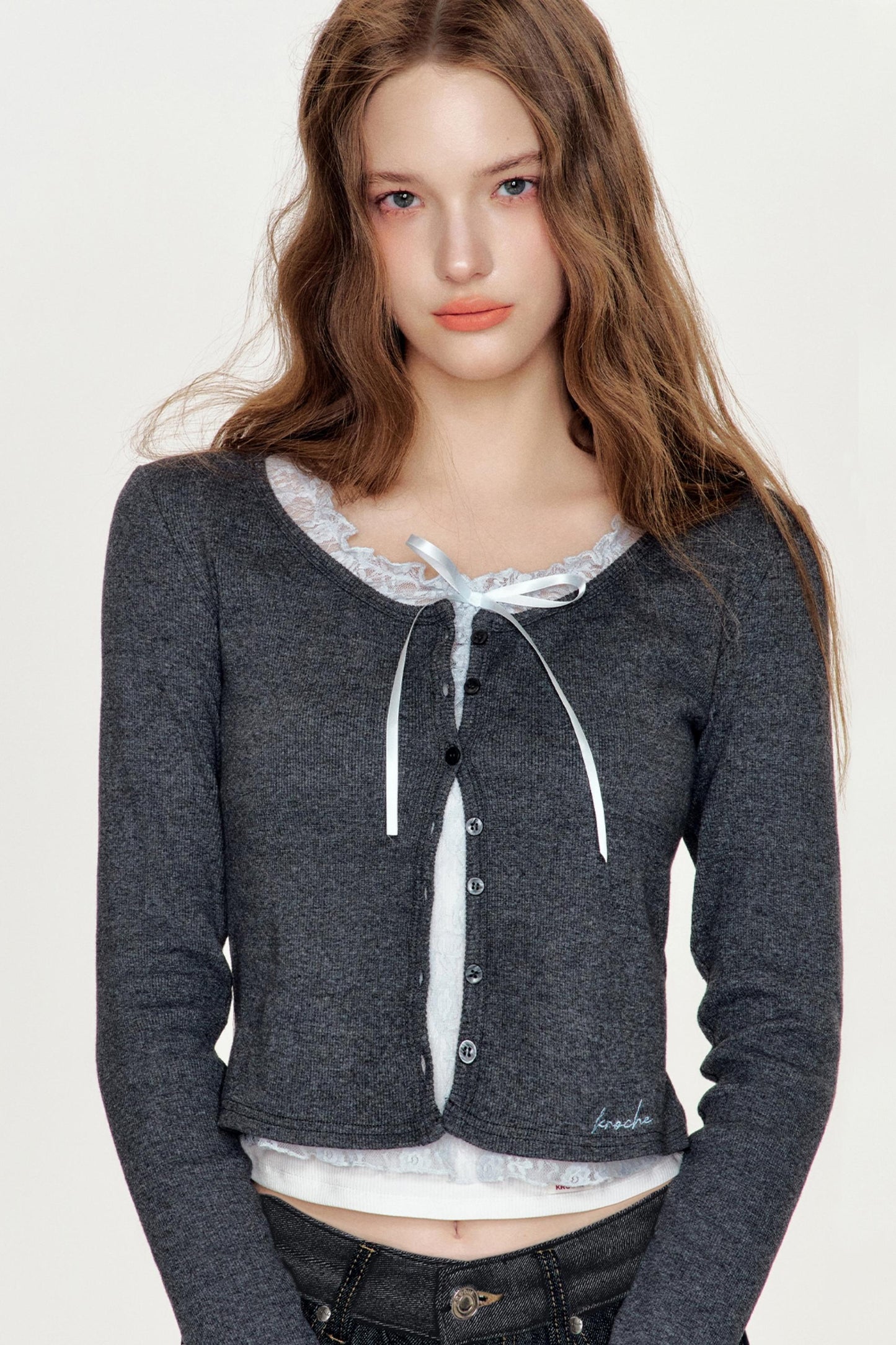 Lace-Trimmed Color Block Cardigan