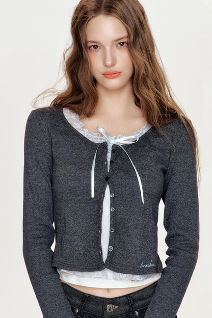 Lace-Trimmed Color Block Cardigan