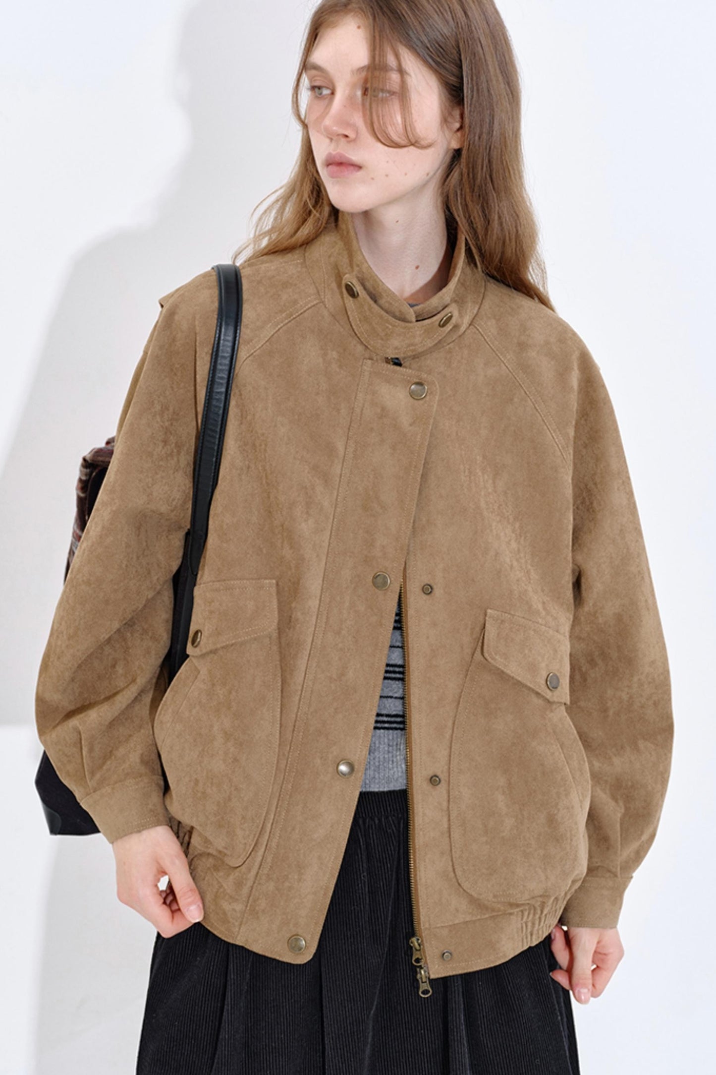 Soft Mist Khaki Suede Leather Jacket